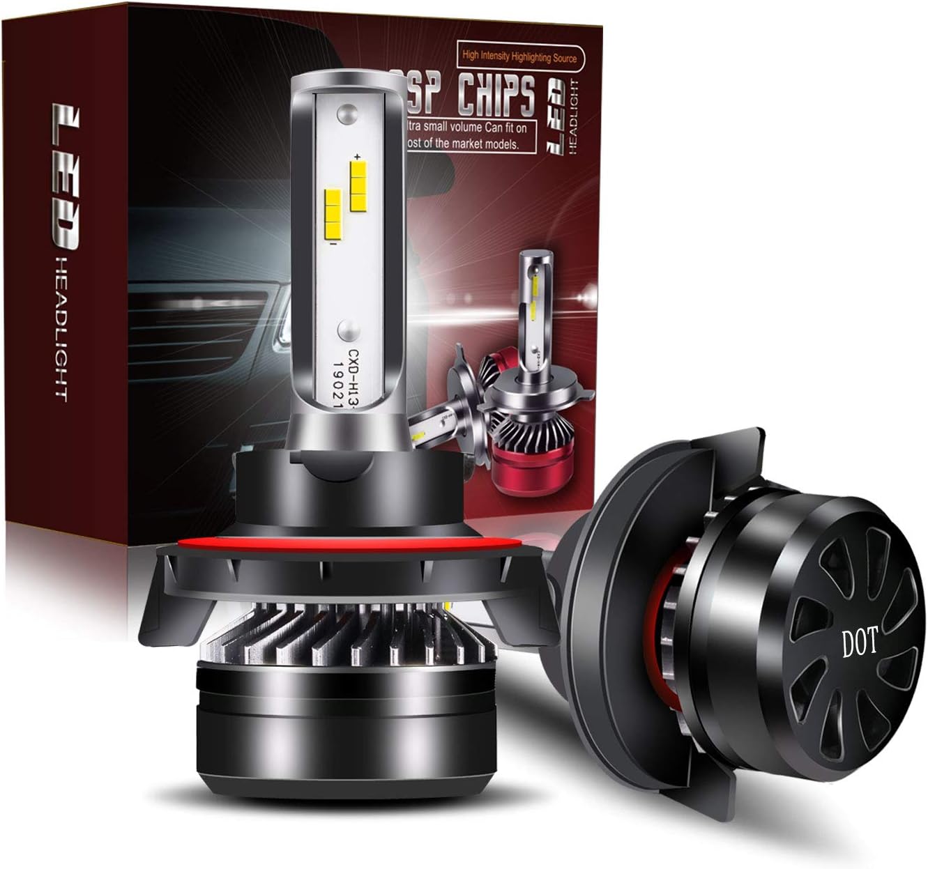 turbosii 9008 h13 led headlight bulbs 60w 6000lm super bright led headlights conversion kit 6000k cool white ip68 waterproof pair black