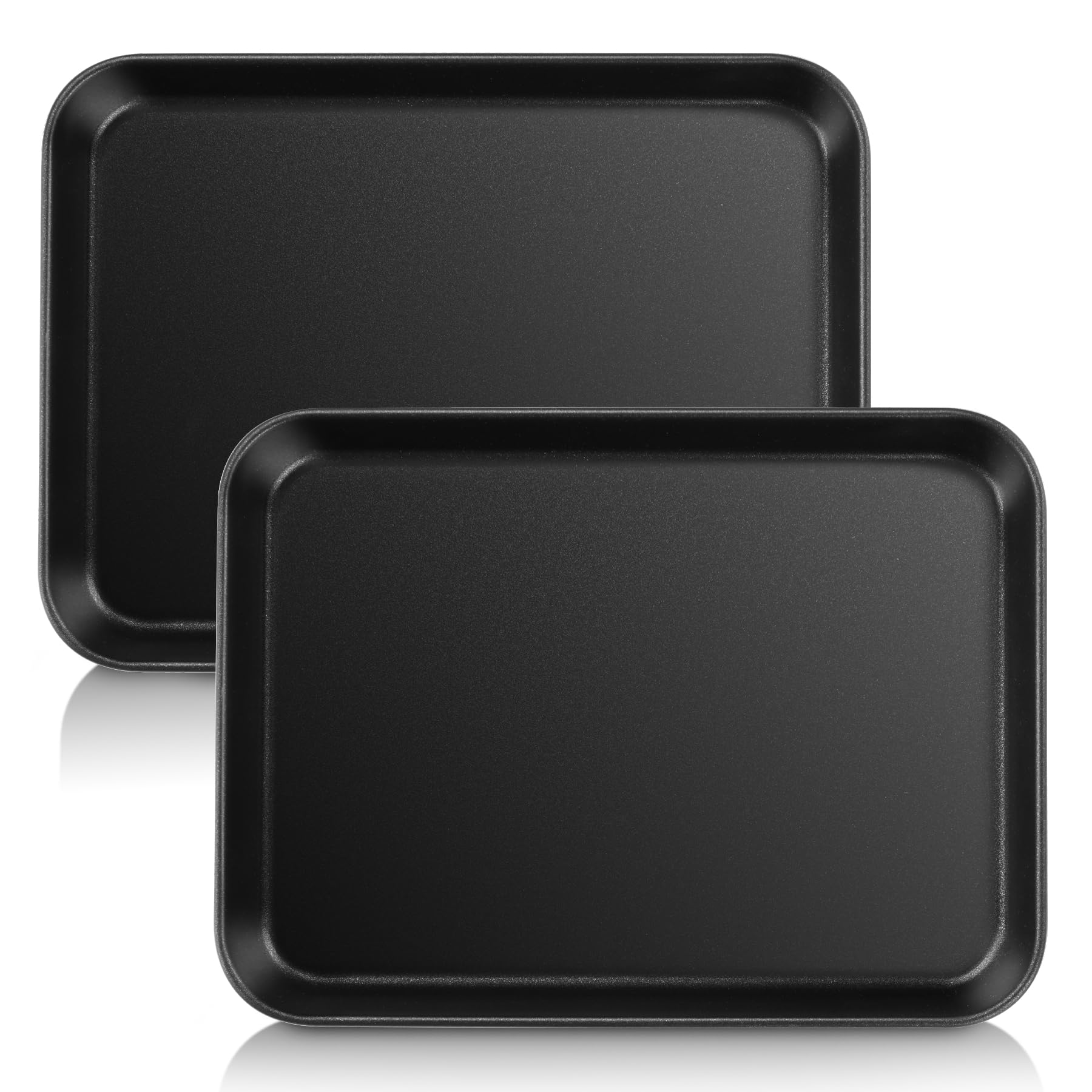 HaWare Mini Oven Tray Set of 2, Nonstick Carbon Steel Cookie Baking Sheet Pan for Cooking/Baking/Serving - 23.7 x 17.7 x 2.5 cm, Heavy-Duty & Non Toxic, Rust Resistant & Easy Clean - Black