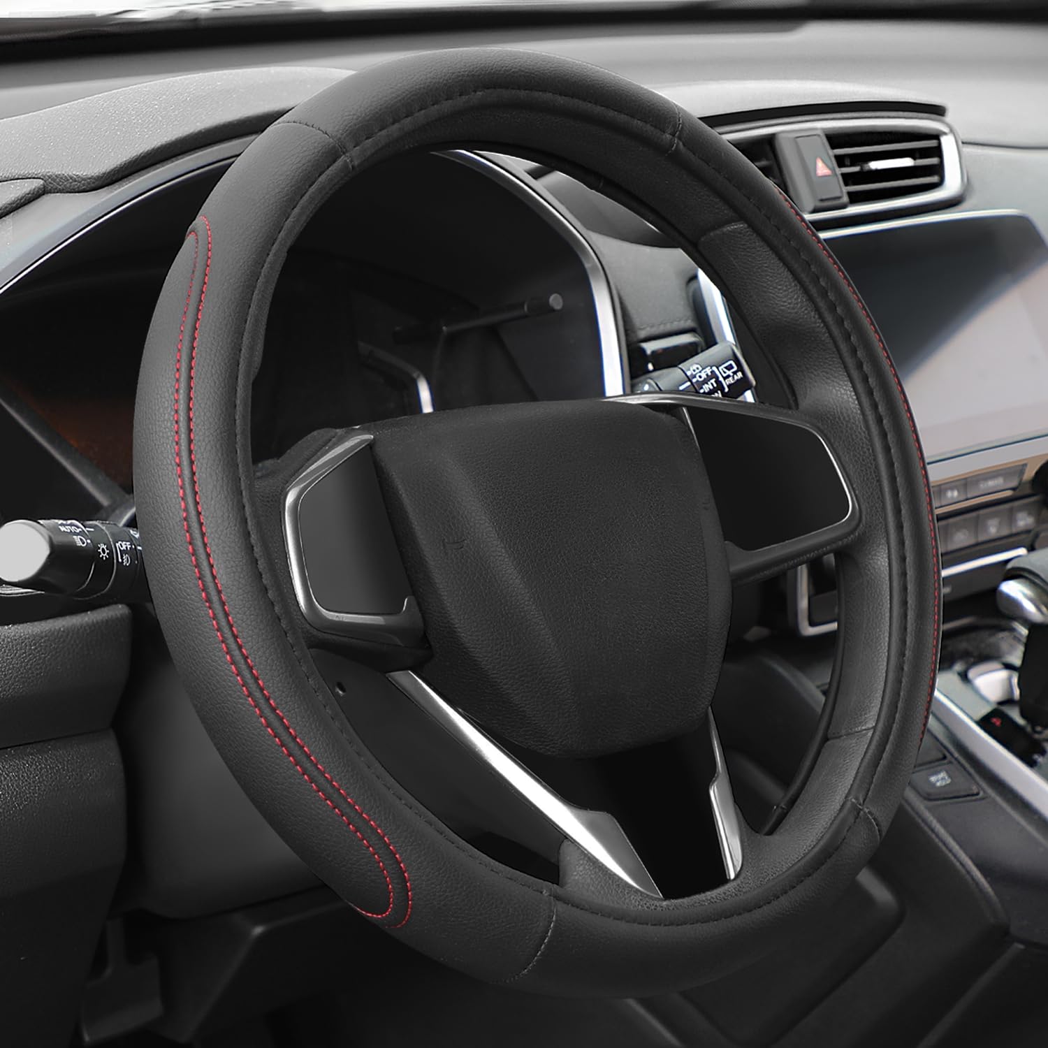 Photo 1 of Auto Dynasty Steering Wheel Cover, Breathable Microfiber Leather Car Steering Wheel Protector with Stylish Contrast Stitching, Anti-Slip, [14 1/2 to 15 Inches] Universal Fit Cars Trucks SUVs