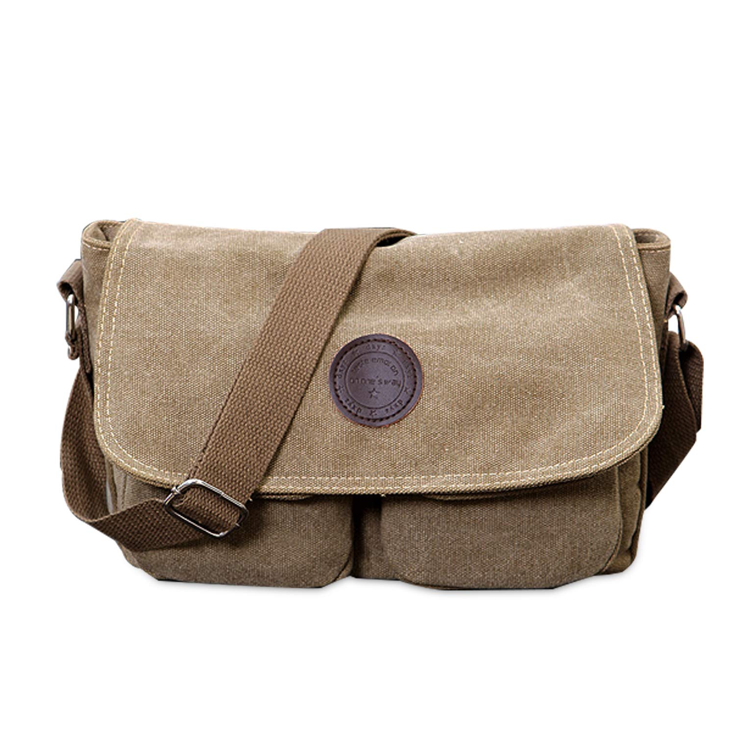 FANDARE Unisex Crossbody Bag Canvas Messenger Bag 7.9 inch Tablet Satchel Bag Travel Shoulder Bag Working Bag Bookbag Briefcase for Men and Women Khaki