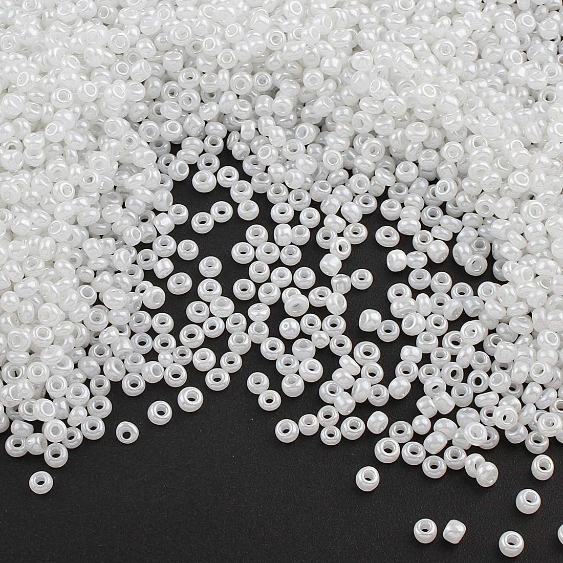 6500 Pieces Glass Seed Beads 2 mm Ceylon, 10 Colours, 11/0, Pony Beads, Ceylon Lustre, Seed Beads (White)