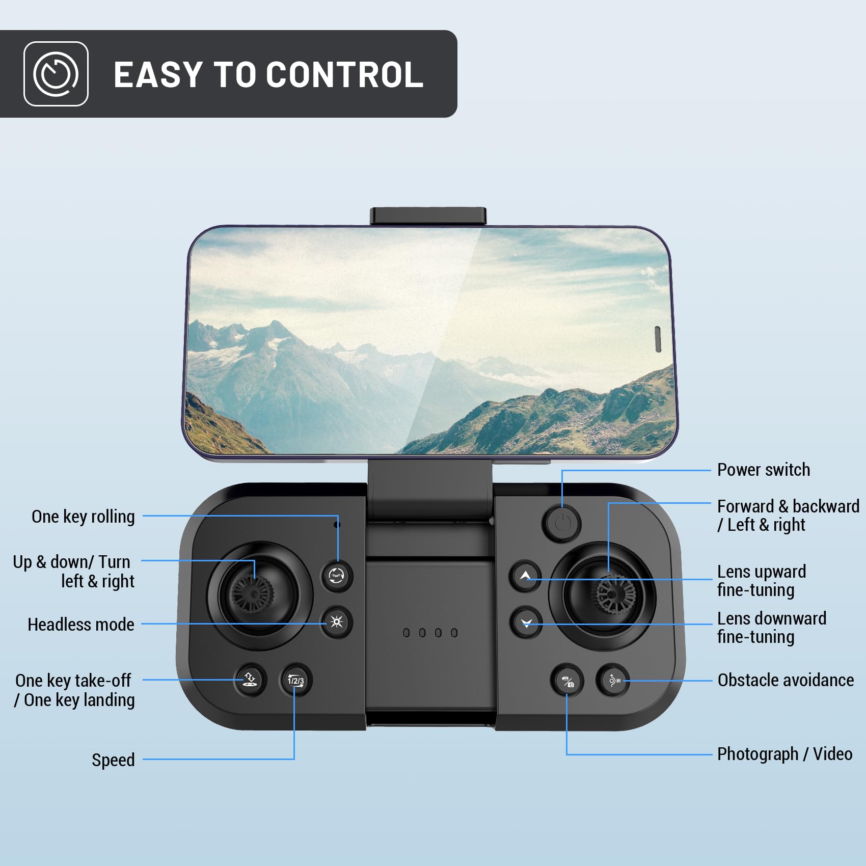 Drones for Adults with Emergency Stop,4K Drones with Camera for Kids, Headless Mode, 360° Flips, Carrying Case & 2 Batteries,Wireless RC Toys for Boys Girls-Black