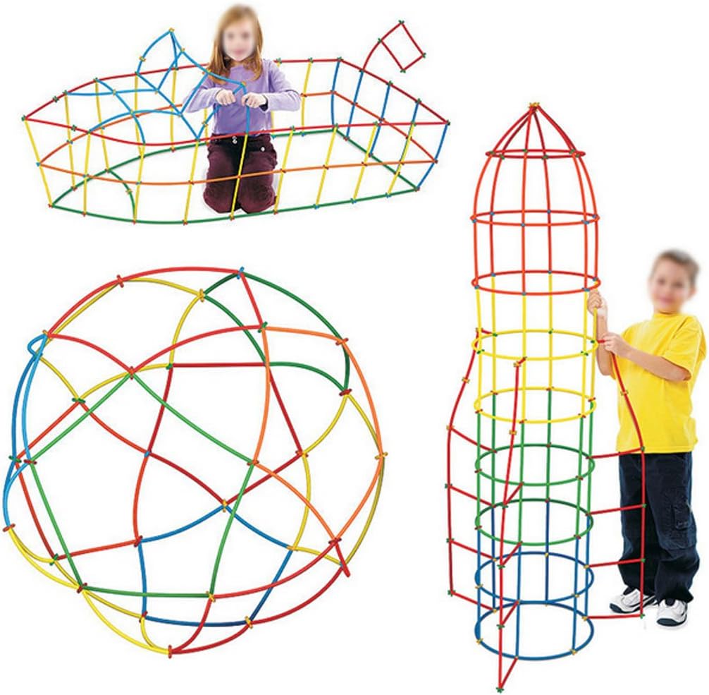 Queena Straw Constructor STEM Building and Connectors Toy Colorful Motor Skills Interlocking Plastic Engineering Game Toys Kids Educational Toys Gift, 200+200