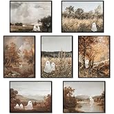 Mynotix Funny Halloween Poster Set of 7, Cute Ghost Country Landscape Wall Art, Vintage Haunted Forest Canvas Painting Print Pictures for Bedroom Living Room Dorm Unframed 8x10 inch