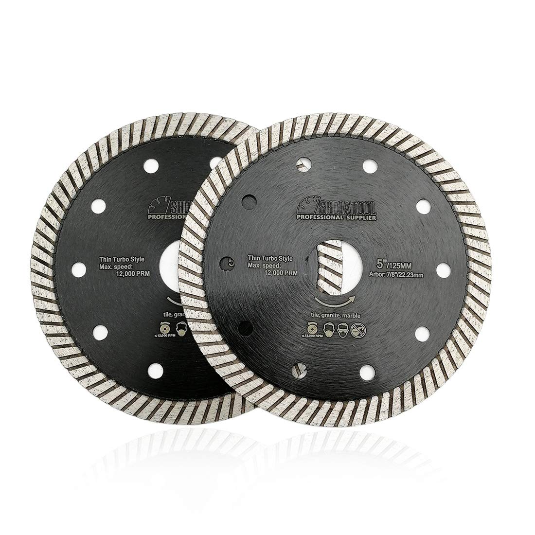 SHDIATOOL Diamond Super Thin Blade for Porcelain Ceramic Tile Granite 2PK Dia 125MM / 5 Inch Turbo Cutting Disc