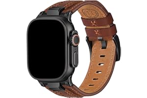 Wristitani Leather Bands Compatible with Apple Watch Strap 49mm 46mm 45mm 44mm for Men, Genuine Leather Durable Metal Connect