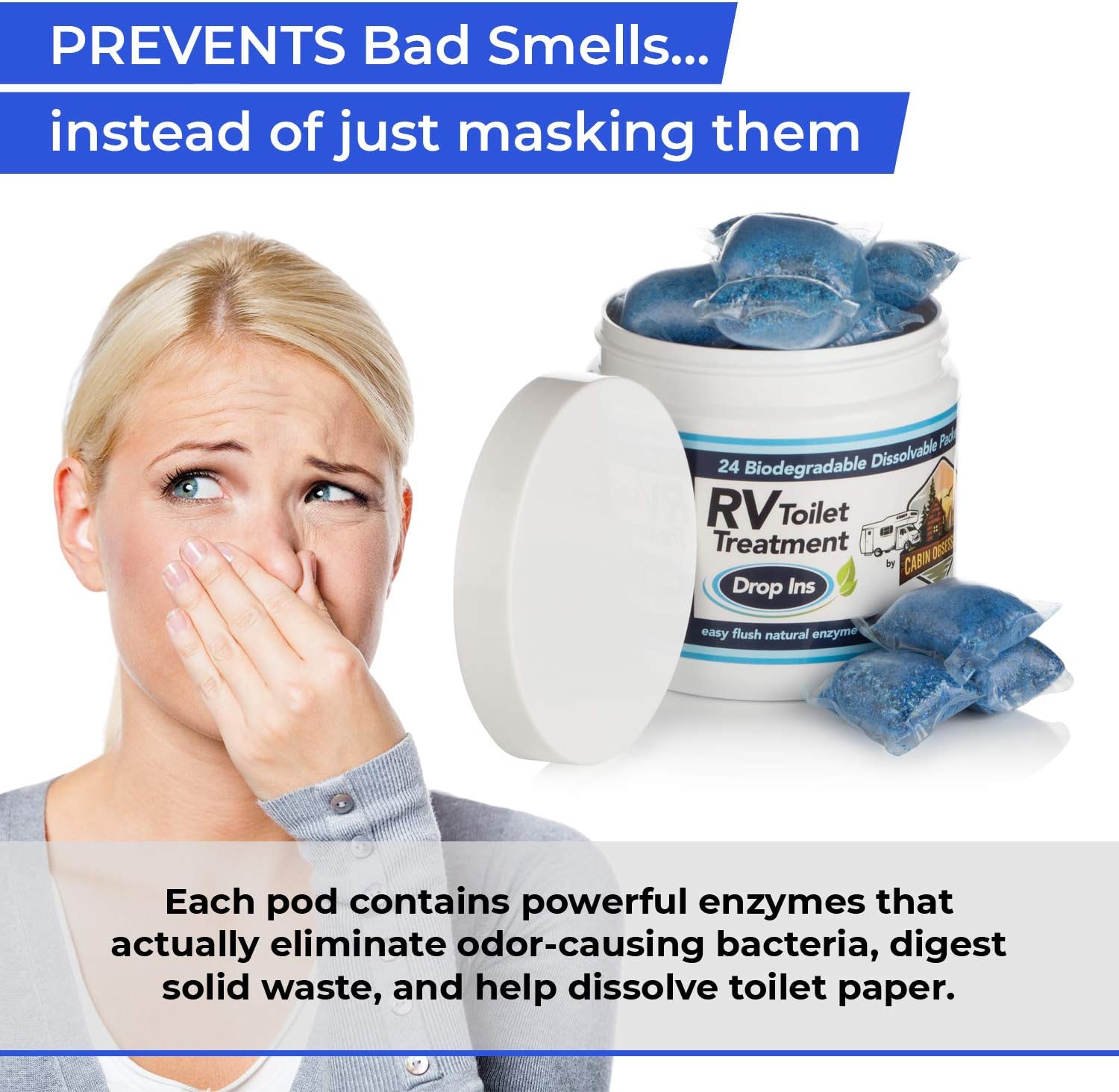 RV Toilet Treatment Drop Ins - 24 Easy Flush Self-Dissolving RV Black Tank Treatment Packets - Eliminate Odors and Break Down Waste Within Your RV Holding Tank: Health & Personal Care