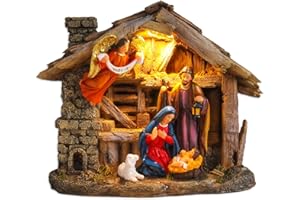 Chonsun Nativity Scenes Indoor 8.3 Inch Christmas Music Village House Manger Nativity Sets Indoor Baby Jesus Christmas Figurines Decorations