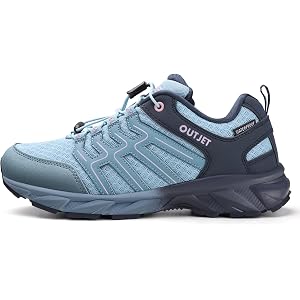 OUTJET Women's Waterproof Hiking Shoes Quick Laces Lightweight Comfortable Breathable Non-Slip Trails Outdoor Sneakers