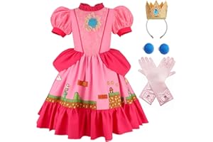 Binbo Princess Costume Dress Kids Grils Halloween Cosplay With Crown Earrings Gloves 3-12Y