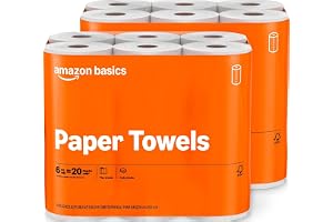 Amazon Basics 2-Ply Flex-Sheets Paper Towels, 12 Basics Rolls = 40 Regular Rolls, Everyday Value with 150 Sheets per Roll, Pa