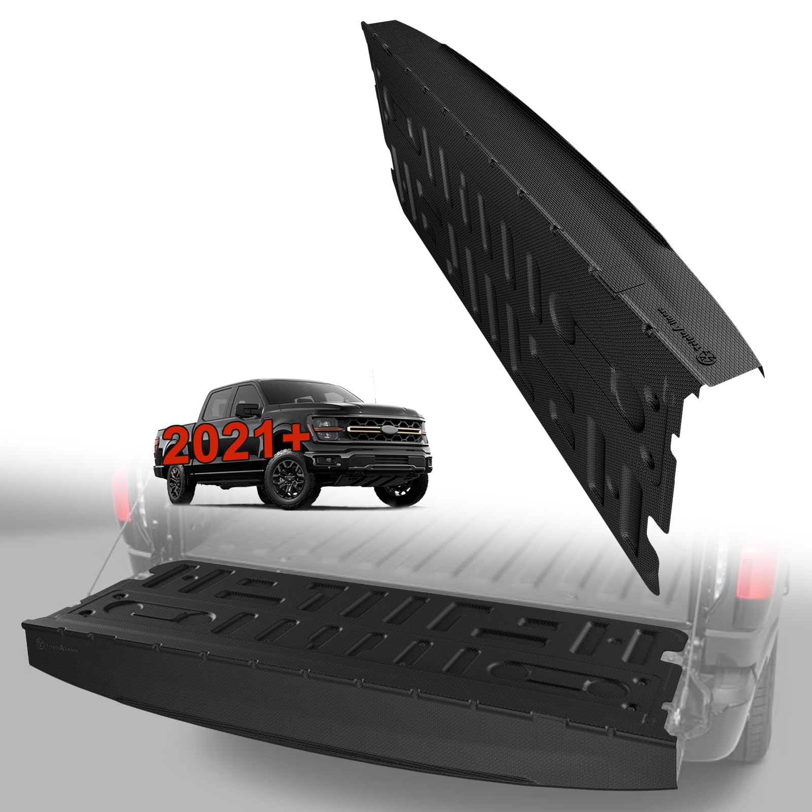TripleAliners Compatible with Ford F-150 F150 2021-2025 2026 Tailgate Mat with Tailgate Cap Top Protector Full-Coverage All Weather Truck Liner Replacement(Not Fit Work Surface or Pro Access Tailgate) Image