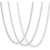 Zocomi 3 PCS Chain Necklace for Men Women, Stainless Steel Cuban Link/Figaro/Herringbone Chains Set Jewelry Gifts, 16/18/20/22/24 Inches
