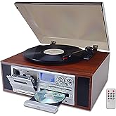 10 in 1 Vinyl Record Player 3 Speed Bluetooth Vintage Automatic Turntable CD Cassette Player AM/FM Radio USB Recorder Aux-in 