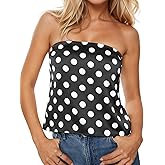 Womens Polka Dots Strapless Satin Tube Tops Casual Cute Off Shoulder Shirts Sleeveless Bandeau Tops Y2k Summer Silk Tank Tops