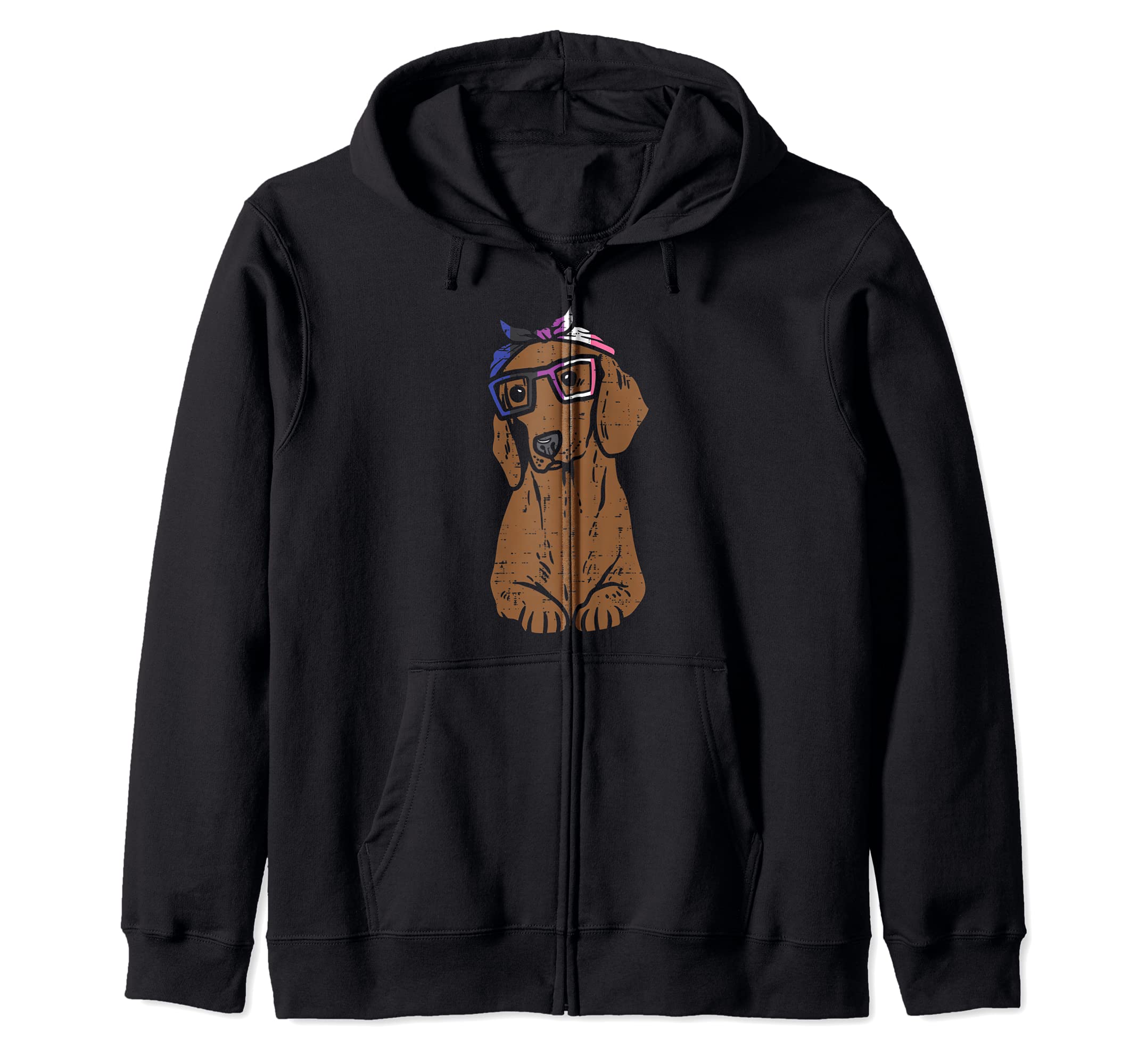 Dachshund Dog Bandana LGBTQ Genderfluid Flag Non-Binary Zip Hoodie