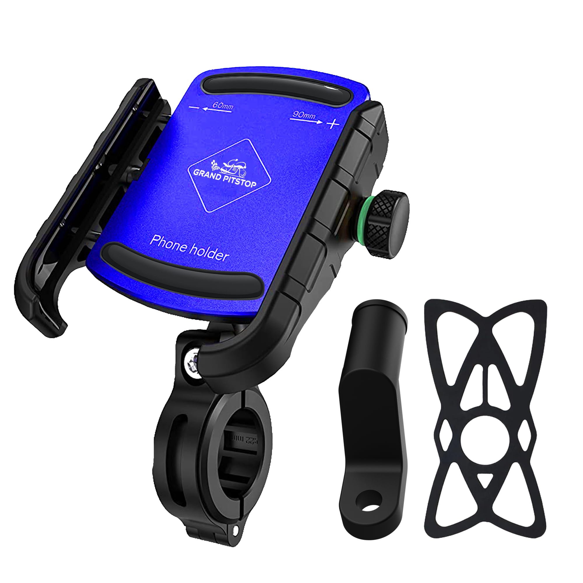 GRAND PITSTOP®Motorcycle Phone Holder Bike Phone Mount Compatible with 4"to 6" Phone Sturdy Holders for Grip| 360° Phone Protection| Aluminium Clamp Blue