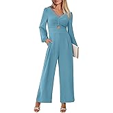 ANRABESS Womens Jumpsuits Dressy Long Sleeve Wide Leg V Neck Pants Rompers 2026 Fall Formal One Piece Wedding Guest Outfits
