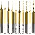 HUHAO 10pcs Micro Drill Bits Set, 0.2mm-1.1mm, 1/8" Shank Spiral Flute CNC Router Bits PCB Mini Drill Bits for Circuit Board Stone Jewelry CNC Engraving