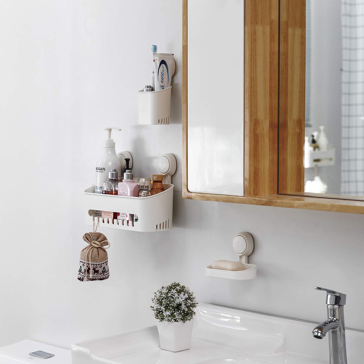 LEVERLOC Shower Caddy Suction Cup Set Bathroom Storage Shelf Suction Shower Caddy Storage No Drilling Shampoo Holder Removable Powerful Bathroom for Shampoo Toiletries Kitchen Accessories White - Image 4