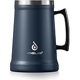 Ideus Insulated Beer Stein, 24/32oz Stainless Steel Double Walled Beer Mug Giant Bar Drinkware Metal Beer Cup with Big Grip Handle (Navy Blue, 34oz (1,000ml))