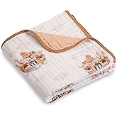 LollyBanks Muslin Baby Blanket 100% Organic Cotton, Muslin Quilt Lightweight, 6 Layers Baby Blankets 47"x 47", Toddler Blanket for Boy and Girl, Nursery Receiving Blankets (Noah's Ark Pattern)