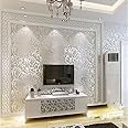 Q QIHANG Sliver Gray Victorian Damask Embossed Textured Wallpaper 0.53m x 10m=5.3㎡