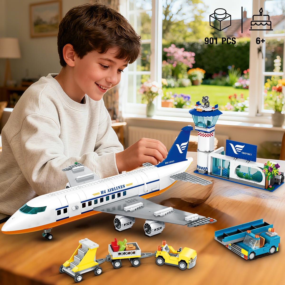 CUBIMANA 53.5CM Großes Passagierflugzeug Bausatz mit LED-Licht für Kinder 8