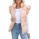 Kedera Womens Christmas Plaid Puffer Vests Ruffle Sleeveless Lightweight Quilted Vest Fall Winter Padded Gilets Coats