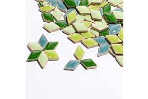 ARTLIFE HOME 100g / 140 Pieces Mosaic Tiles Diamond 1.6x0.9 * 0.4cm Ceramic Mosaic Glass Tile for Crafts Bulk DIY Picture Frames Handmade Jewelry Coasters Art Material Decoration (Green Mix)