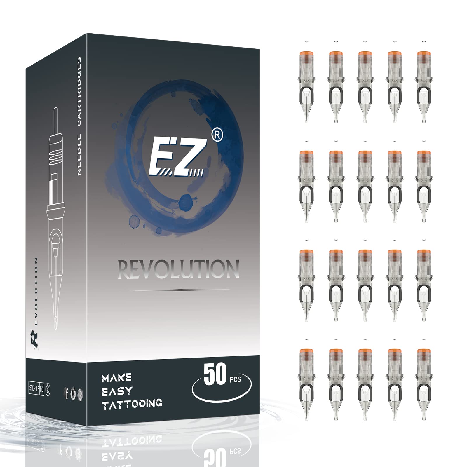 EZ Tattoo Cartridge Needles Assorted - 50Pcs #12 Mixed (3RS 5RS 7RS 9RS 11RS) Standard Round Shader Tattoo Needle Cartridges for Tattooing Rotary Tattoo Pen Machine Supply - Revolution — image 1