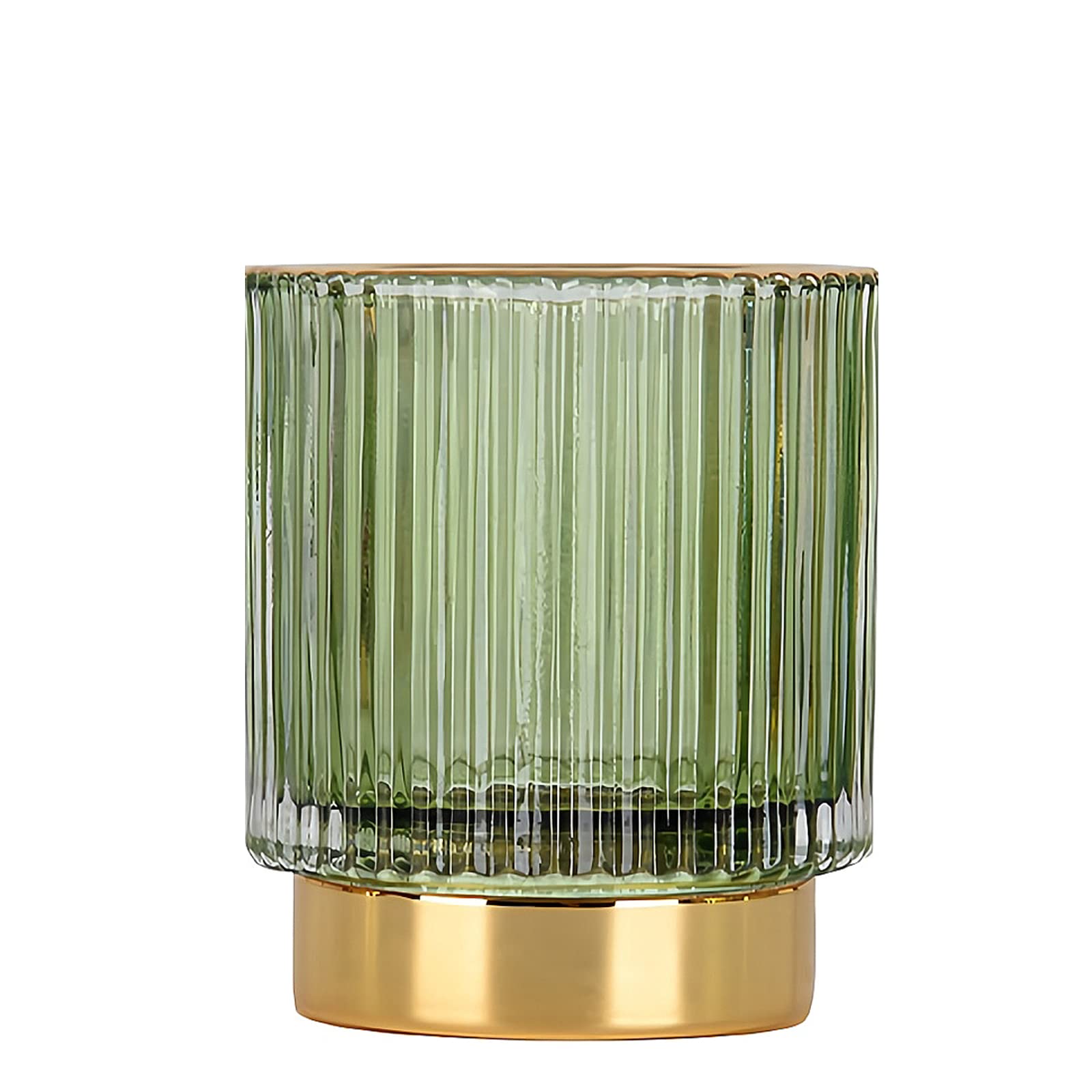 DASITON Makeup Brush Holder Organiser, Crystal Cosmetic Make Up Brush Holder, Glass Makeup Brushes Storage Organiser, Vintage Make Up Cup Pen Pencil Holder Striped Vase (Green S) — image 1