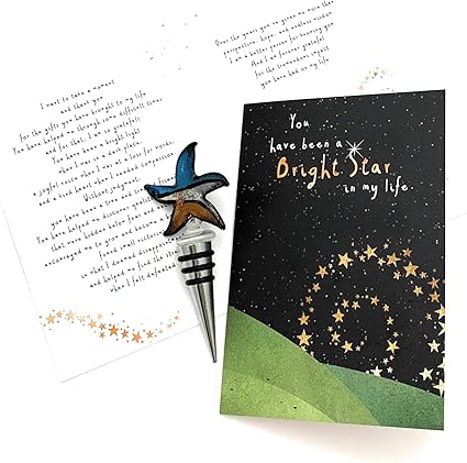 Amazon Smiling Wisdom Star Wine Bottle Stopper ギフトセット You Are A Bright Star In My Life グリーティングカードギフト 感謝の気持ちを伝えます Mentor Bff Bestie 男性 女性 友人 彼氏 新しく