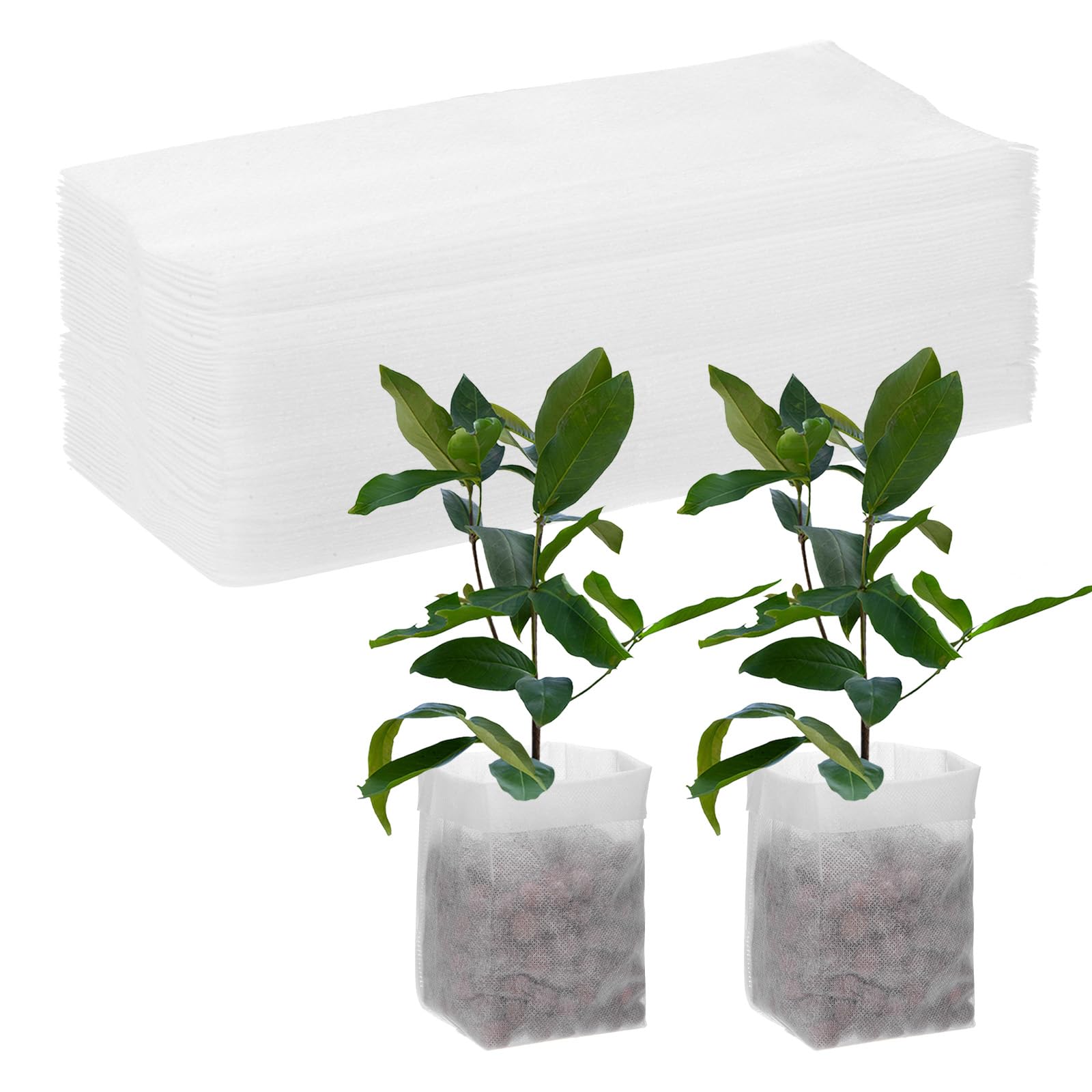 M METERXITY 400-Pack Nursery Growing Bags, 7.1" x 6.3" Non-Woven Plant Nursery Bags, Fabric Seeding Pots Pouch for Seed Starting/Soil Transplant/Home Garden Supply [White]