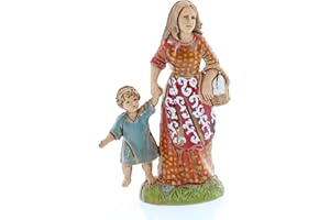 Moranduzzo Woman with Child and Basket for Nativity Scene 3.93 in, Height 3.50 in – Standard 10 – Scale 1:20 – Resin PVC Unbreakable Figure, 18th Century Style, Hand-Painted, Sculptor Martino Landi