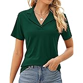 Rapbin Women's Polo Shirts Lapel Collar V Neck Short Sleeve Blouse Dressy Casual Tunic Tops