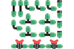 RedChili 17 Pcs 1/2 Inch Irrigation Tubing Fittings Kit, (1/2" ID x0.6-0.65" OD) 16mm Drip Tubing Barbed Locked Nuts Connectors with Couplings Tees End Plugs Elbows Valves Garden Faucet Adapters