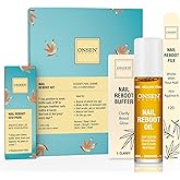 Onsen Secret Japanese Nail Reboot Cuticle Oil Kit | Buffer and Shine Kit w/ Professional File, 3-Way Buffer Block & Free Replacement Pads | Strengthening Combo for Healthy Nails, 1pk