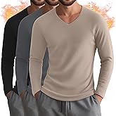 Riyiper 3 Pack Men's Thermal Shirts Long Sleeve Thick T-Shirt V Neck Fleece Undershirts Basic Comfortable Winter Layer Tops