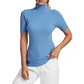 Biffxeu Women's Fall Short Sleeve Sweater Turtleneck Pullover Tops Winter Basic Ribbed Knit Slim Fitted Casual Shirts