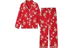 Schbbbta Girls & Women Pajamas Set, 2 Piece Satin Silky Pjs Button-Down Kids Sleepwear, 3 Years - XX-Large