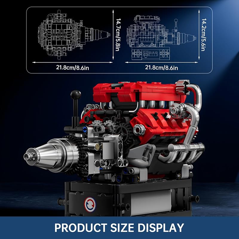10204 Technik V8 Motor Bausatz Bausteine Klemmbausteine Motor FE Sportwagen Auto Engine Kit Benzinmotor Modell für Auto Fans(750 Teile)