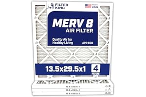 Filter King 13.5x29.5x1 Air Filter | 4-PACK | MERV 8 HVAC Pleated A/C Furnace Filters | MADE IN USA | Actual Size: 13.5 x 29.5 x .75"