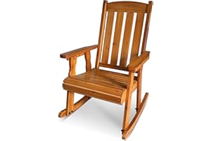 Fortune Candy Wooden Rocking Chair with Comfortable Backrest Inclination, High Backrest and Deep Contoured Seat, Solid Fir Wood, Heavy Duty 600 LBS, for Both Outdoor and Indoor (Cedar Tone PU)