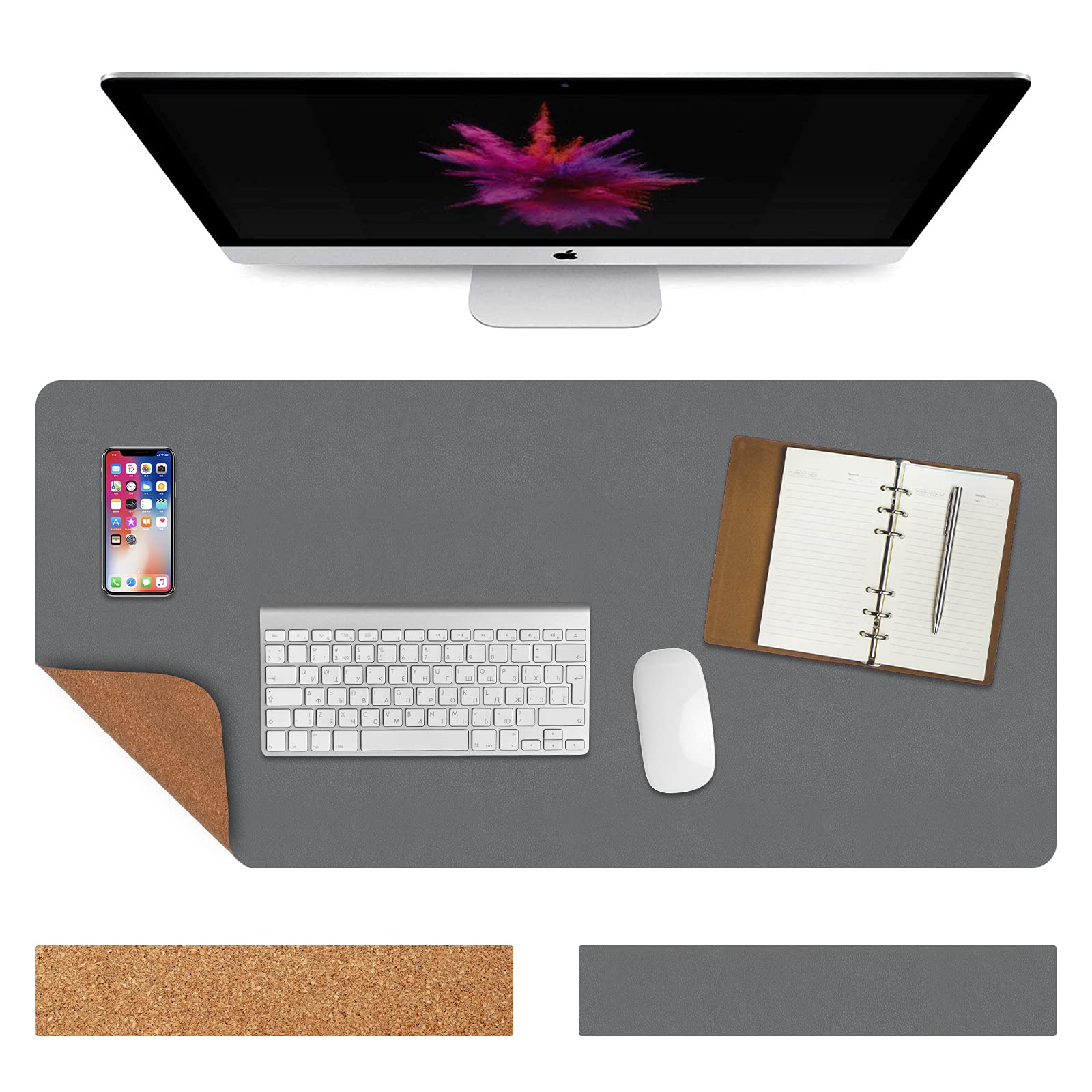 Vicloon Cork Desk Mat, 60cm x 30cm Office Desk Pad PU Leather Desk Blotter Desk Writing Mat Dual-Sided Mouse Pad Protecor Laptop Desk Mat Non-Slip for Office Home(Grey)…