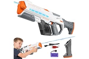 TINKERTY Electric Water Guns for Adults, Squirt Guns for Kids with Light Up and Large Capacity, Powerful Water Gun Up to 28-32FT Range for Summer Swimming Pool Party Beach Outdoor Activity(White)