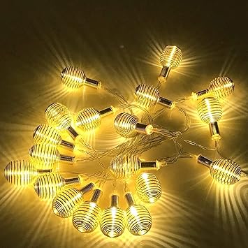 KERWA Made in India Golden Metal Spring String Lights 16 LED Circular Metal Golden Spring 10 Ft Rise Light || Copper String Fairy Light || Diwali, Navratri Christmas Decoration || Home Decoration