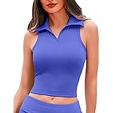 HyMeYou Women Workout Crop Top Built in Bra Ribbed Athletic Tank Tops Casual Sleeveless Collar Shirts Padded Sports Yoga Vest