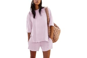 COCCKO Womens Shorts Sets 2 Piece Outfits Summer 2025 Half Sleeve Crew Neck Cotton Lounge Sets Matching Clothing